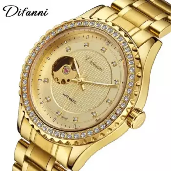 Золотые круглые полые автоматические механические мужские часы с турбийоном и бриллиантами, водонепроницаемые спортивные часы для мужчин