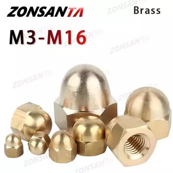 ZONSANTA Латунная желудная гайка M3 M4 M5 M6 M8 M10 M12 M14 M16 Крышка Шестигранные гайки Декоративная крышка купольной головки Полукруг DIN1587