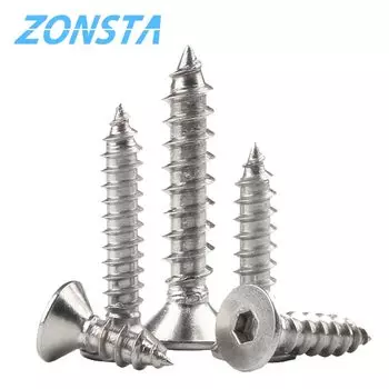 Самонарезающий винт M3 M4 M5 с шестигранным отверстием и плоской головкой, 304 дюйма, шестигранный винт из нержавеющей стали с потайной головкой, Самонарезающий винт из дерева