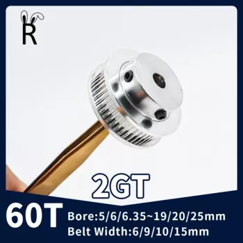 Зубчатый шкив GT2, 60 т, синхронное колесо с отверстием 5/6/6, 35 ~ 19/20/25 мм, 2 м, зубчатый ремень, ширина 6/10/15 мм, детали для 3D-принтера, шкив 2GT