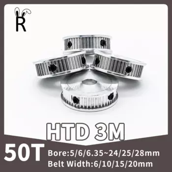 Зубчатый Шкив HTD 3M, 50 т, ременной шкив Bore5/6/8 ~ 24/25/28 мм, 3 м, ширина ремня 10/15/20 мм, синхронный шкив HTD3M, зубчатый шкив