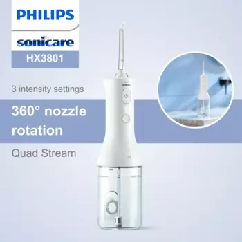 Зубная нить Philips Sonicare 2000 серии HX3801, контейнер для воды 250 мл, кабель USB-C, 3 прочности, 360° ° вращение