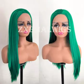 ZXBMALWIGS цветные зеленые светлые прямые синтетические кружевные передние парики для женщин, передний парик на сетке, предварительно выщипанные волосы, Детские волосы
