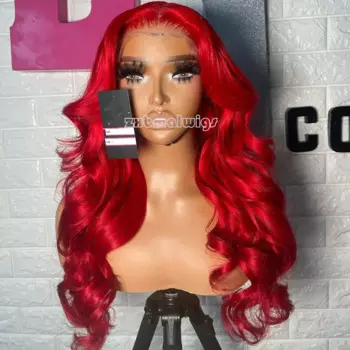ZXBMALWIGS синтетический 13X4 кружевной парик Длинные свободные волнистые Красные кружевные передние парики для женщин безклеевые Косплей волосы Термостойкое волокно
