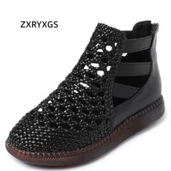 ZXRYXGS 2024 плетеные дышащие сандалии из натуральной кожи, Модные женские сандалии на плоской подошве большого размера