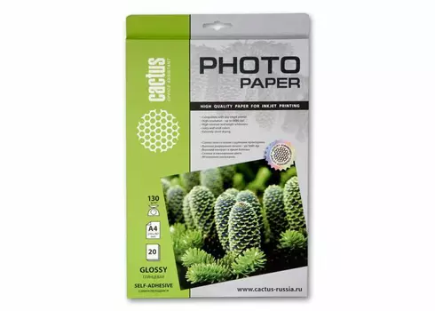 Бумага белый Cactus A4/130г/м2/20л. глянцевое самоклей., CS-GSA413020