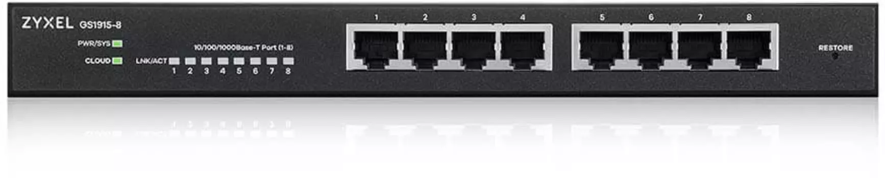 Гибридный Smart L2 коммутатор Zyxel NebulaFlex GS1915-8, 8xGE, бесшумный (без вентилятора), автономное/облачное управление