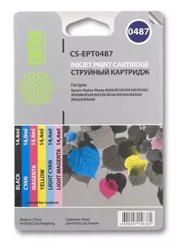 Комплект картриджей черный, голубой, пурпурный, желтый, светло-голубой, светло-пурпурный Cactus CS-EPT0487