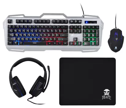 Клавиатура+мышь Oklick Комплект HS-HKM300G PIRATE 1103554, цвет серебристый