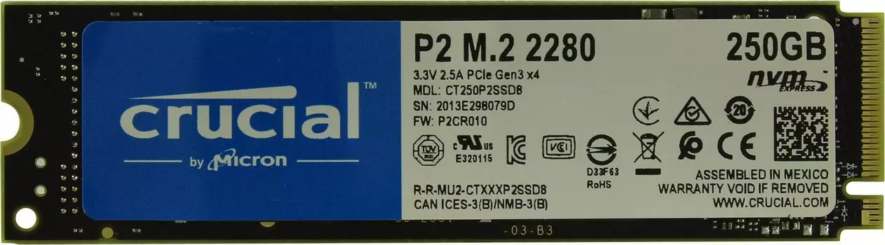 Внутренний твердотельный накопитель Crucial P2 250Gb