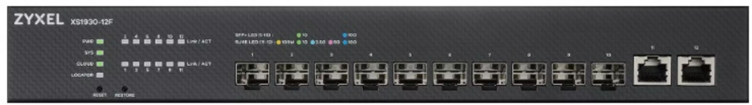 Zyxel NebulaFlex XS1930-12F Hybrid Multi-Gigabit Smart L2+ Switch, rack 19", 10xSFP+, 2xRJ-45: 1/2.5/5/10G, standalone/cloud managed