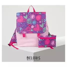 6912 для п600 рюкзак мол, 32*10*36, с косметичкой, отд на молнии, розовый/ сердца