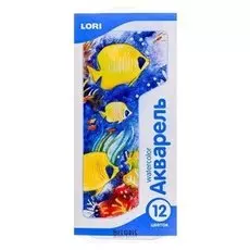 Акварель 12 цветов, Lori, мягкий пластик, картон, с кистью