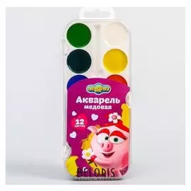 Акварель 12 цветов «Смешарики», карамельная, без кисти
