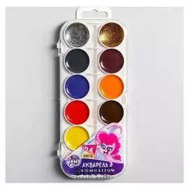 Акварель 22 цвета + 2 цвета с блёстками (Золото, серебро), "Пони", My Little Pony
