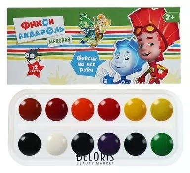 Акварель «Фиксики», 12 цветов, в картонной коробке