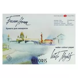 Альбом для акварели 210 х 300, А4, ЗХК «Белые ночи», 20 листов, 200 г/м², на склейке, яичная скорлупа