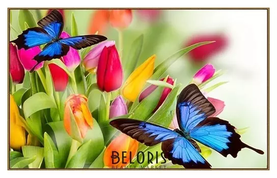 Алмазная мозаика "Бабочки в тюльпанах", 33 цвета