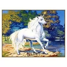 Алмазная мозаика "Единорог у синего озера", 20*27 см, 23 цвета