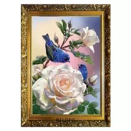 Алмазная мозаика «Птички на розах» 29,5×20,5 см, 25 цветов