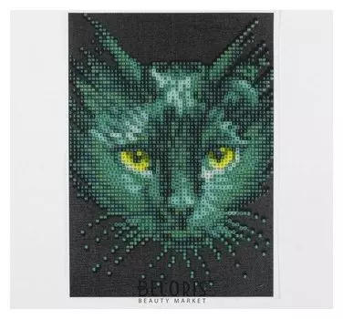 Алмазная вышивка с частичным заполнением «Чёрный кот», 15 х 21 см, холст. набор для творчества