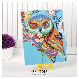 Алмазная вышивка с частичным заполнением "Сова-красавица" с подставкой