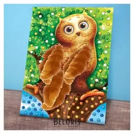 Аппликации перьями и стразами «Совёнок»