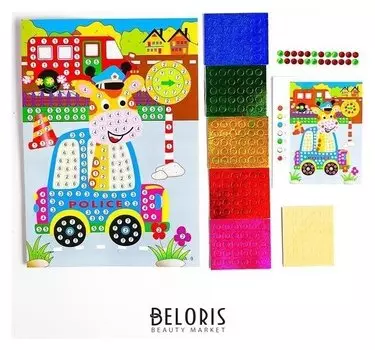 Аппликация круглыми стразами и EVA «Жираф в машине»