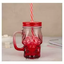 Банка 400 мл "Череп", с трубочкой, цвет трубочки