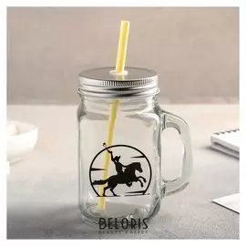 Банка с ручкой, крышкой и трубочкой 450 мл "Ковбой"