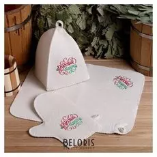 Банный набор "Русская банька только для русской души": шапка, коврик, рукавица