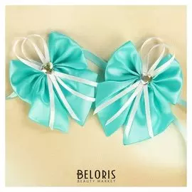 Бант-бабочка свадебный для декора, атласный, 2 шт, бирюзовый