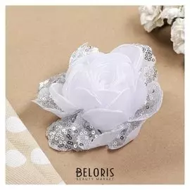 Бант для девочек с резинкой "Дора", 13 см, белый с серебром