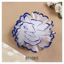 Бант для девочек с резинкой "Джули", 16 см, белый с синим