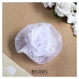 Бант для девочек с резинкой "Эустома", 7 см, белый