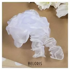 Бант для девочек с резинкой "Зефирка" белый, с локоном, 14 см