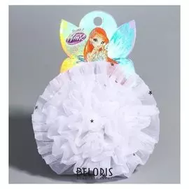 Бант для волос белый со звездами