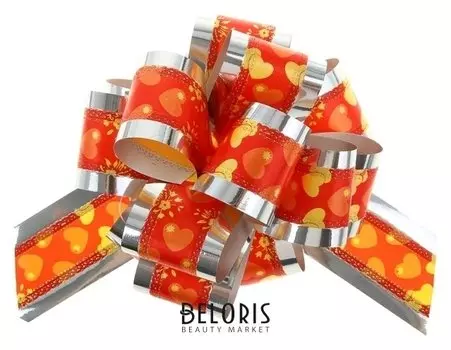 Бант-шар №5 серебро воздушные сердца на красном