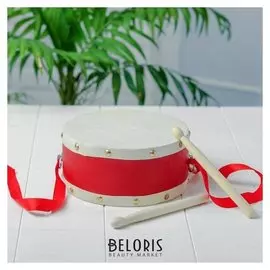 Барабан с 2 палочками на верёвке 16,3×16,3×7,5 см