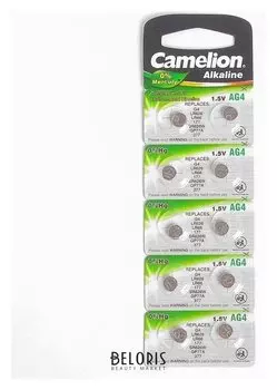 Батарейка алкалиновая Camelion Mercury Free, AG4 (377, Lr626)-10bl, 1.5в, блистер, 10 шт.