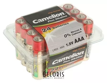 Батарейка алкалиновая Camelion Plus Alkaline, Aaa, Lr03-24box (Lr03-pb24), 1.5в, набор 24 шт.