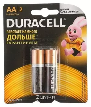 Батарейка алкалиновая Duracell, АА, Lr6-2bl, блистер, 2 шт.