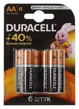 Батарейка алкалиновая Duracell Basic, AA, Lr6-6bl, 1.5в, блистер, 6 шт.