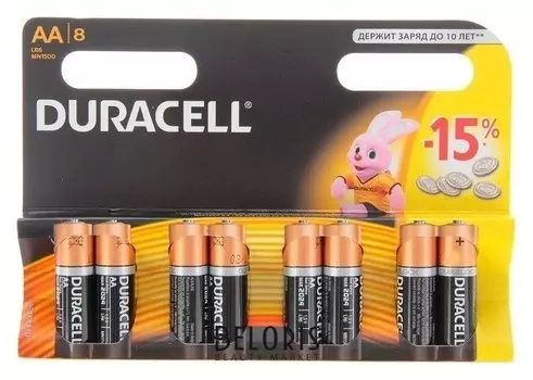 Батарейка алкалиновая Duracell Basic, AA, Lr6-8bl, 1.5в, блистер, 8 шт.