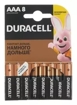 Батарейка алкалиновая Duracell Basic, Aaa, Lr03-8bl, 1.5в, блистер, 8 шт.