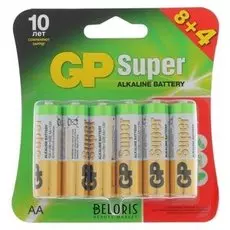 Батарейка алкалиновая GP Super, AA, Lr6-12bl, 1.5в, блистер, 8+4 шт.