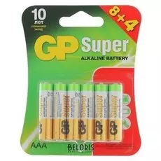 Батарейка алкалиновая GP Super, Aaa, Lr03-12bl, 1.5в, блистер, 8+4 шт.