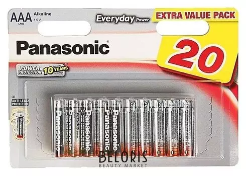 Батарейка алкалиновая Panasonic Everyday Power, Aaa, Lr03-20bl, 1.5в, блистер, 20 шт.