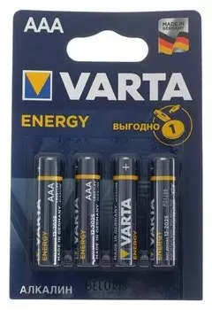 Батарейка алкалиновая Varta Energy, Aaa, Lr03-4bl, 1.5в, блистер, 4 шт.