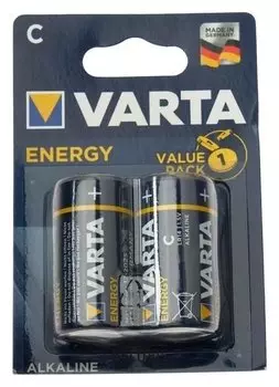 Батарейка алкалиновая Varta Energy, C, Lr14-2bl, 1.5в, блистер, 2 шт.
